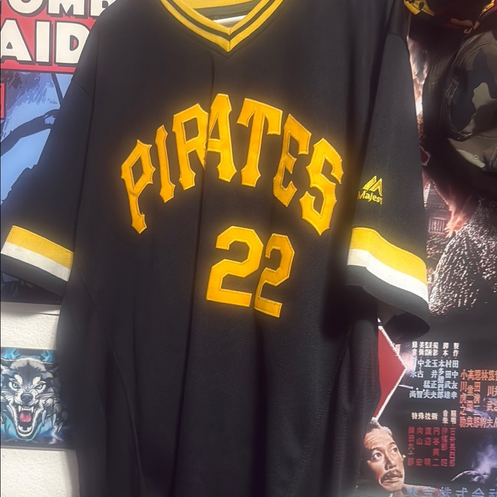 Majestic Black and Yellow Pirates #22 Baseball Jersey